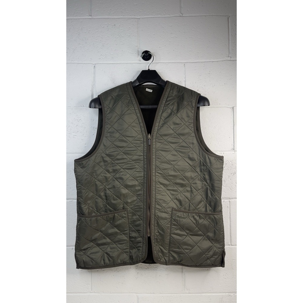 Barbour Mens  PolarQuilt Waistcoat/Zip In Liner Vest Olive Green Size XL EUC